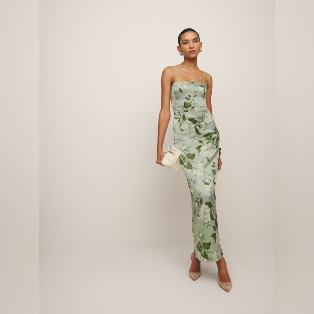 Reformation Frankie Silk Dress - Tea Green (Like New)
